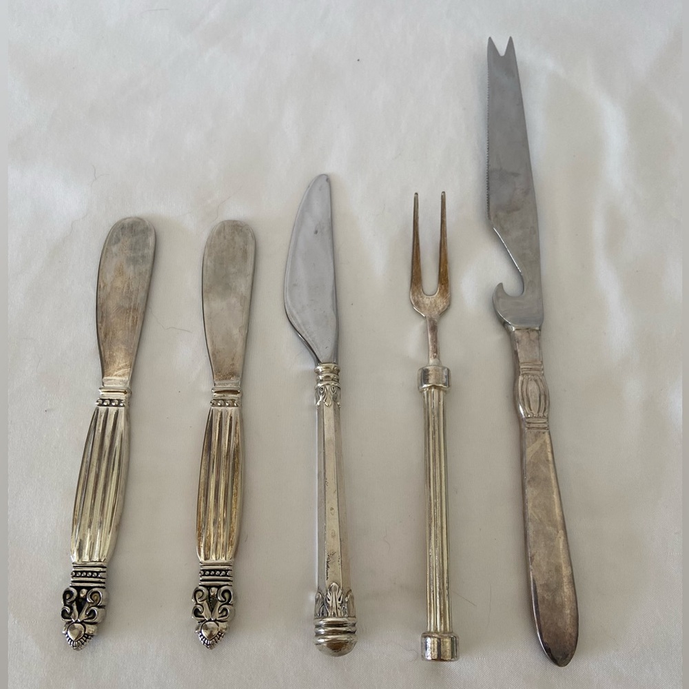 (5) Vintage silver utensils